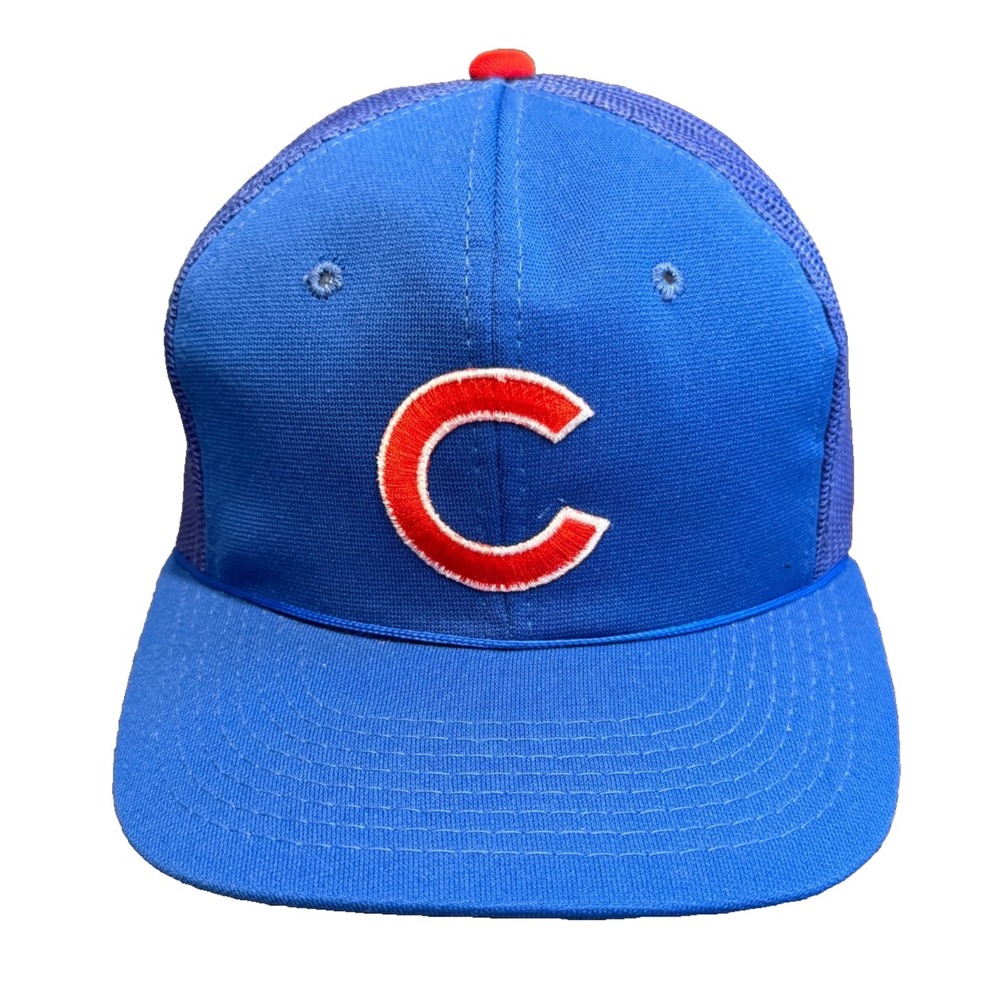 Vtg Chicago Cubs Sports Specialties Mesh Trucker Snapback Hat Blue Young An MLB